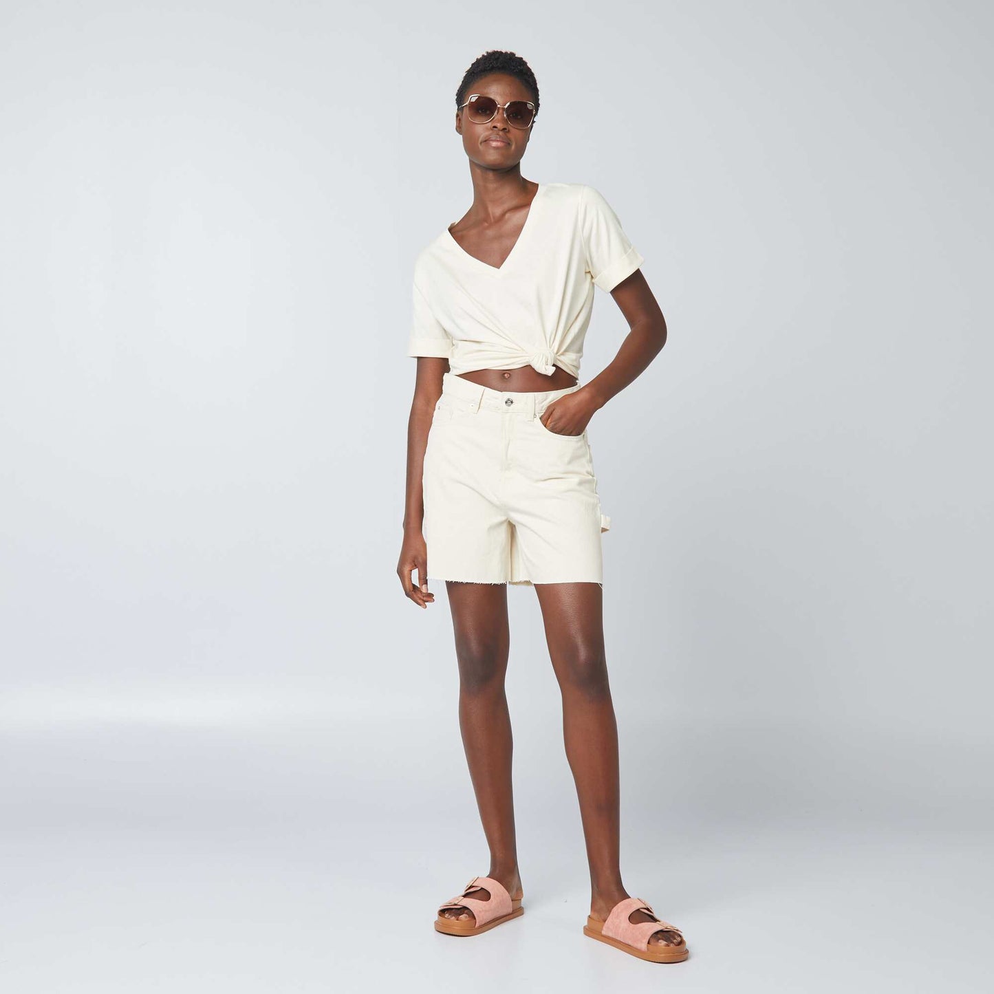 Cotton mid-thigh shorts WHITE