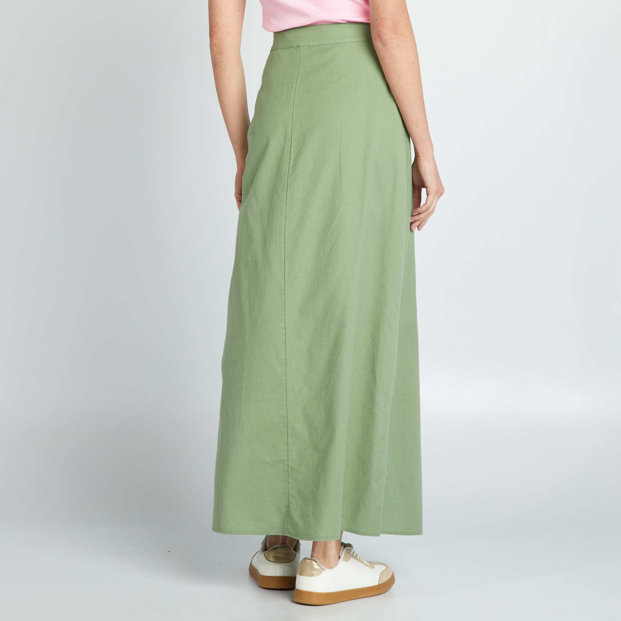 Kiabi Cotton and linen maxi skirt green Saudi Arabia Kiabi KSA