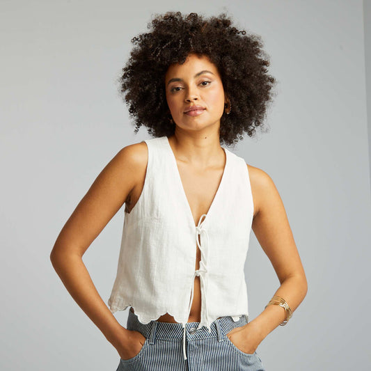 Sleeveless tie top WHITE