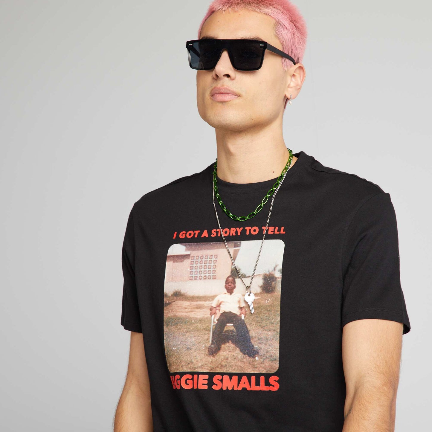 تي شيرت مطبوع Biggie Smalls أسود