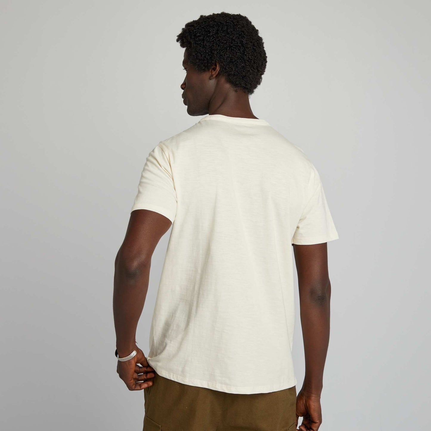 Plain T-shirt with grandad neckline WHITE