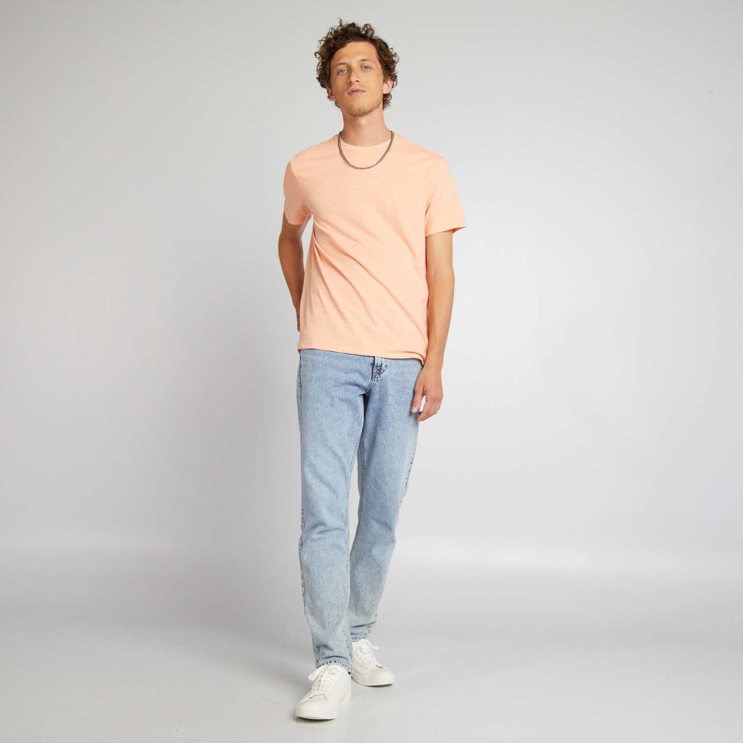 Jacquard T-shirt with round neck ORANGE