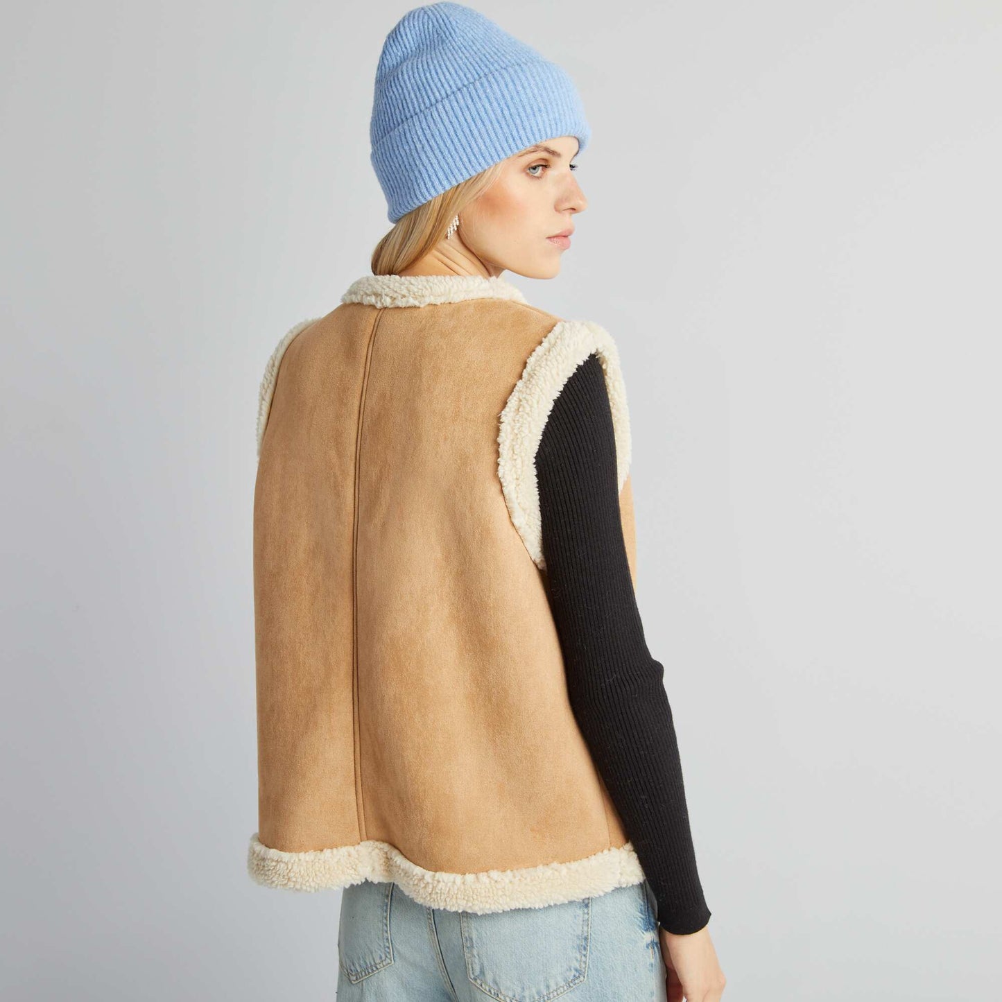 Suedette and sherpa waistcoat BEIGE