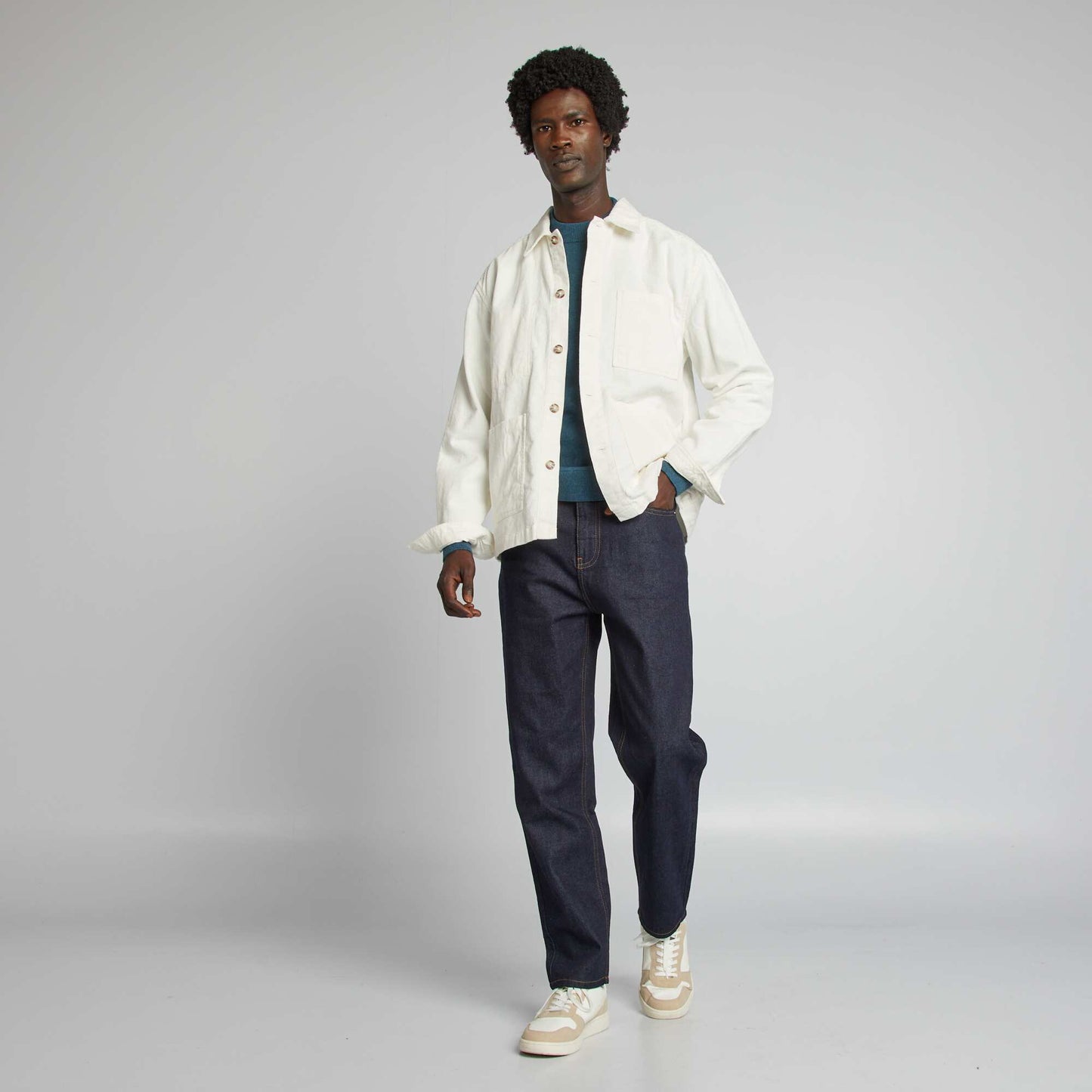 Velvet regular-fit overshirt WHITE