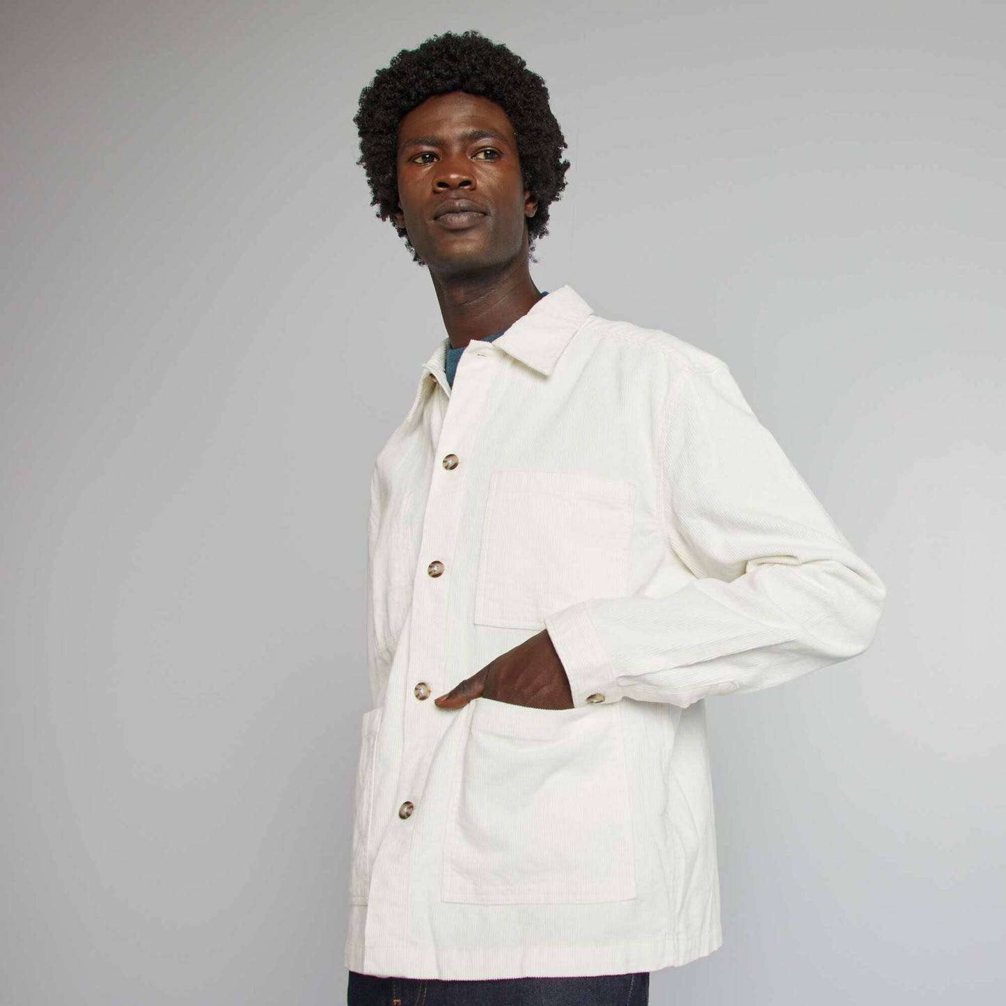 Velvet regular-fit overshirt WHITE