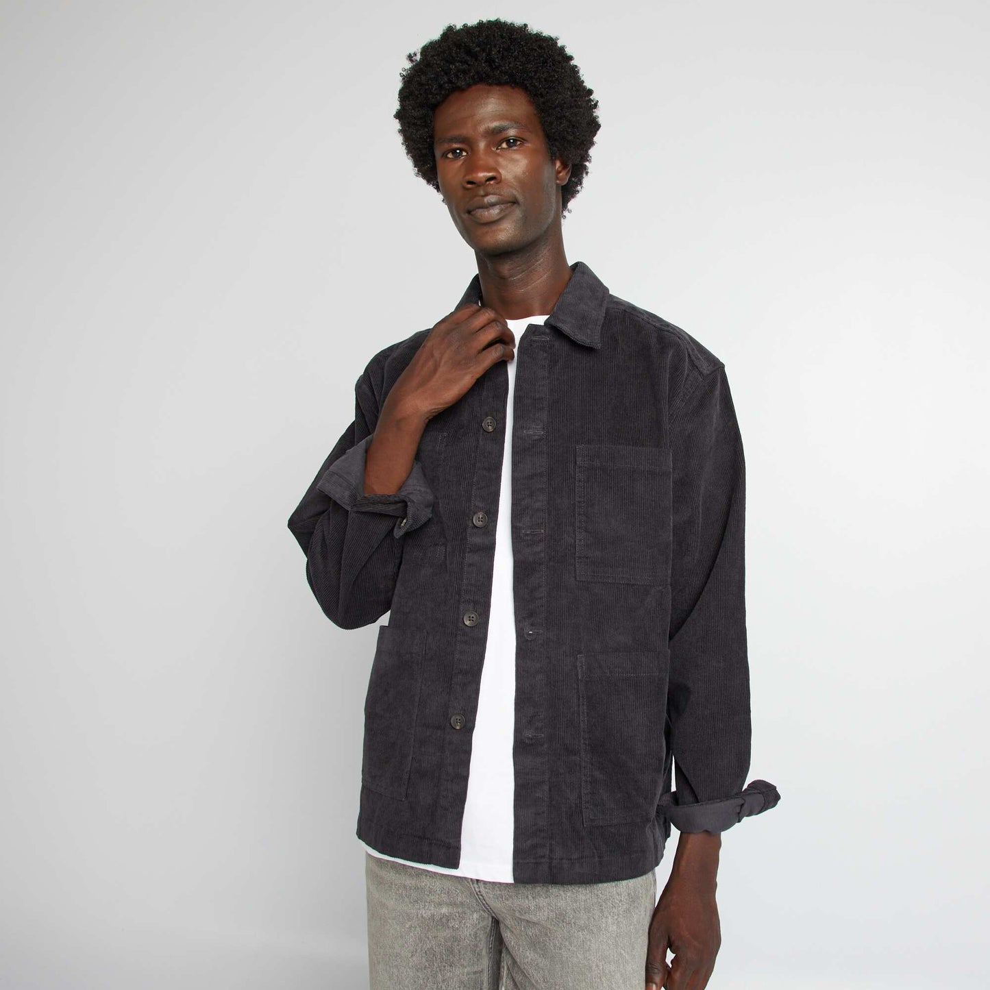 Velvet regular-fit overshirt BLACK