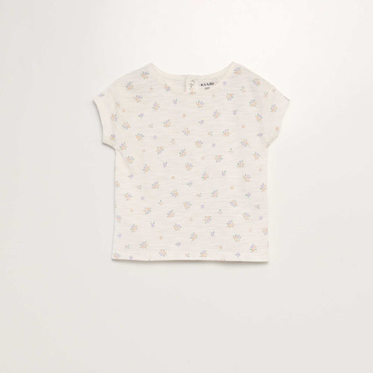 Floral stranded knit T-shirt WHITE