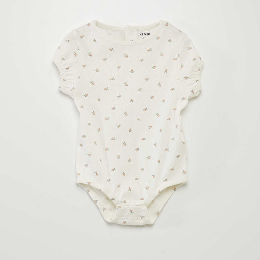 Pointelle knit bodysuit WHITE