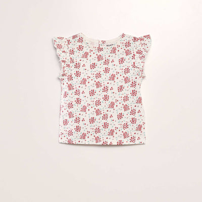 تيشرت بأكمام كشكش أبيض