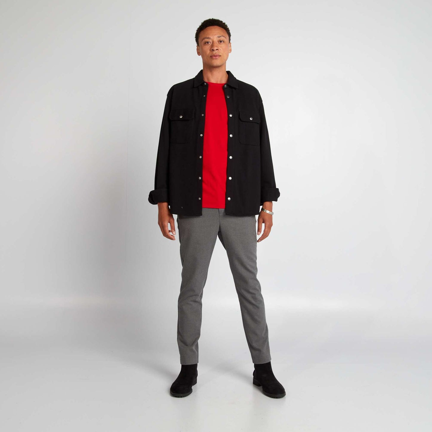 Piqué knit overshirt with pocket black