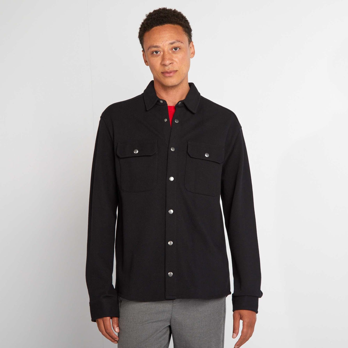 Piqué knit overshirt with pocket black