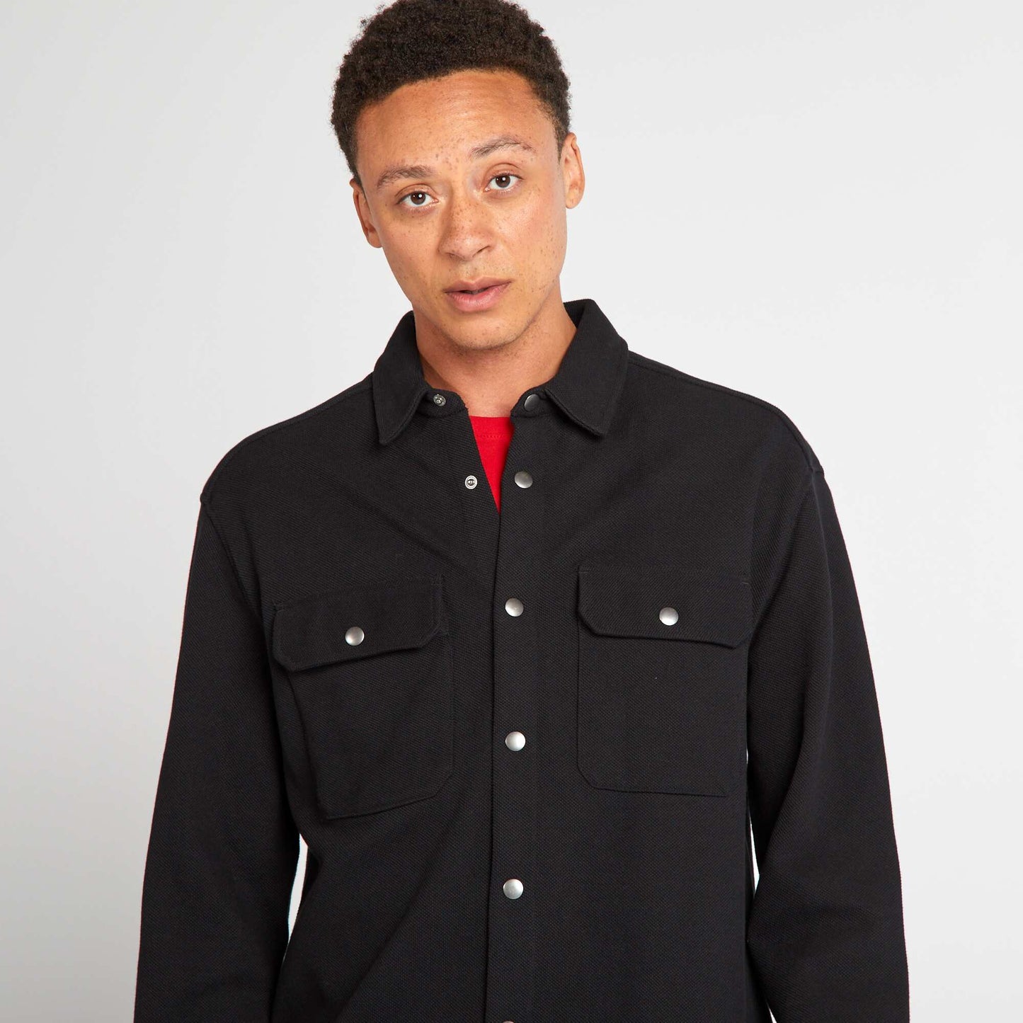 Piqué knit overshirt with pocket black