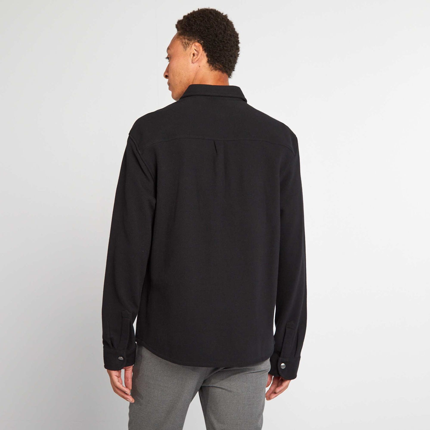 Piqué knit overshirt with pocket black