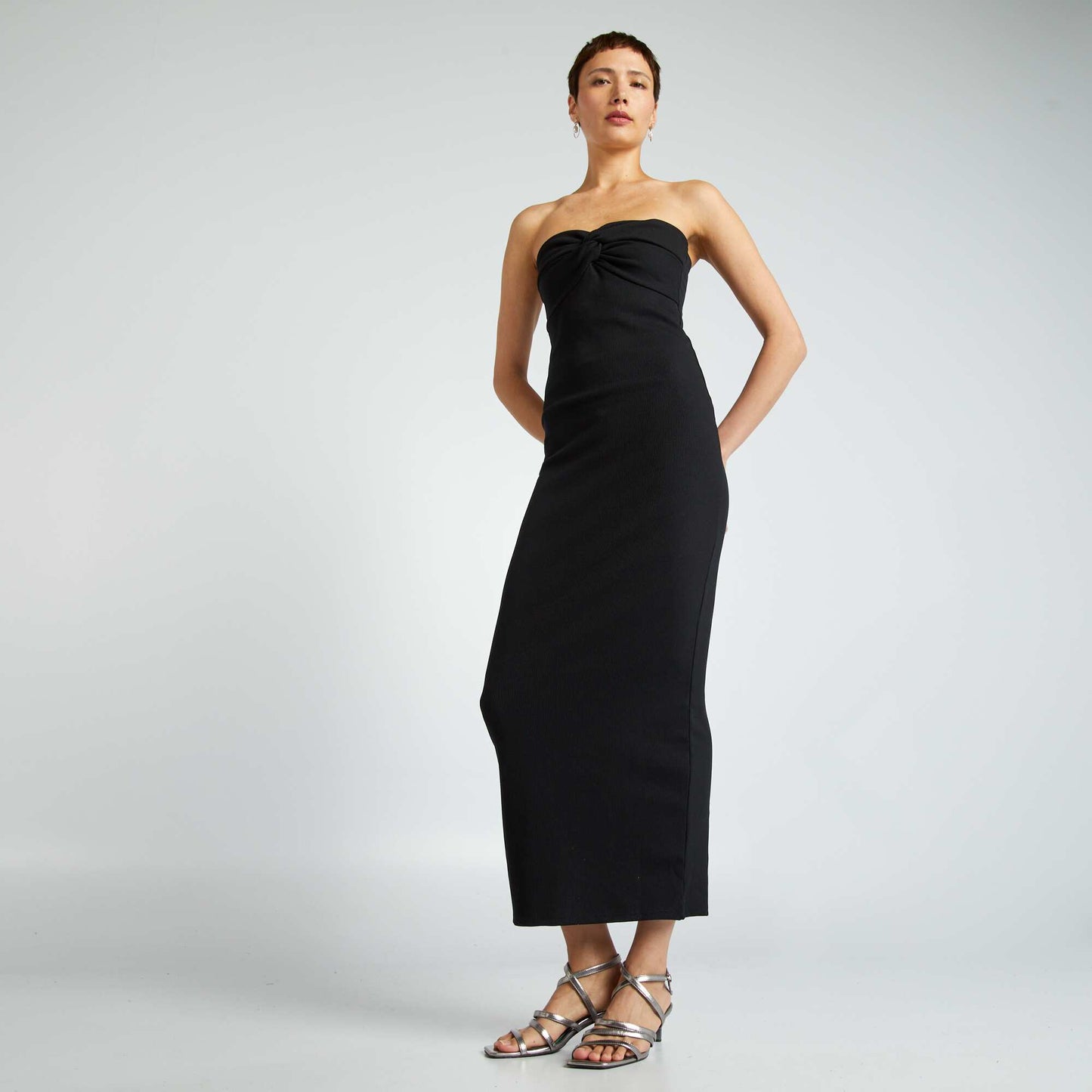 Strapless ribbed knit dress black