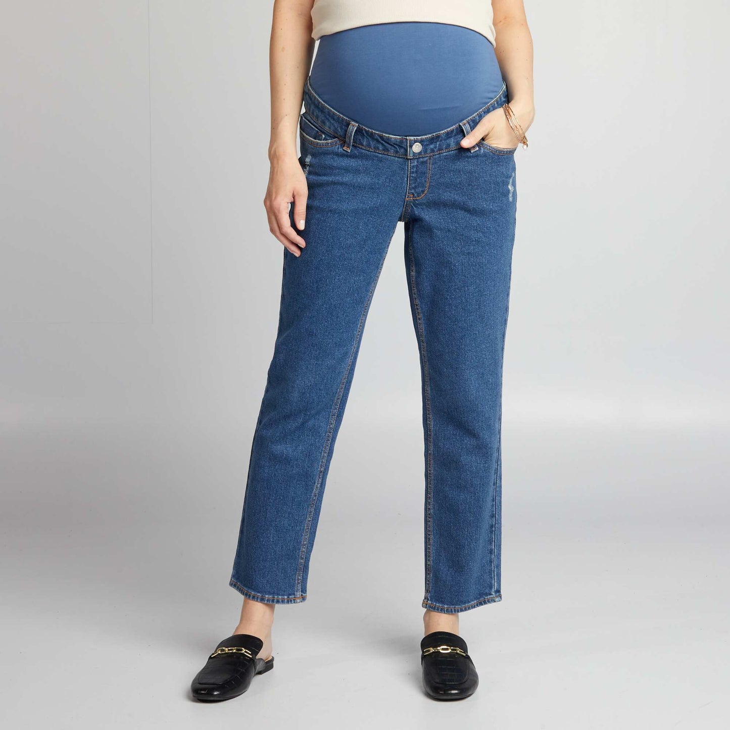 Straight-leg maternity jeans with panel BLUE