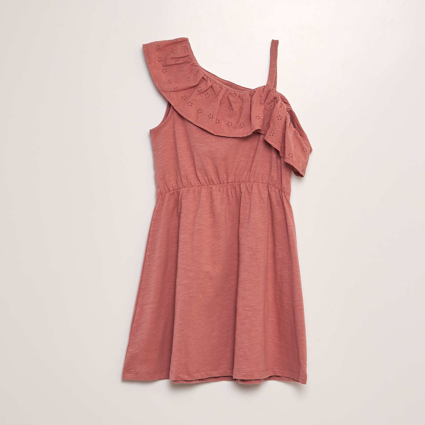 Broderie anglaise dress with ruffled collar PINK