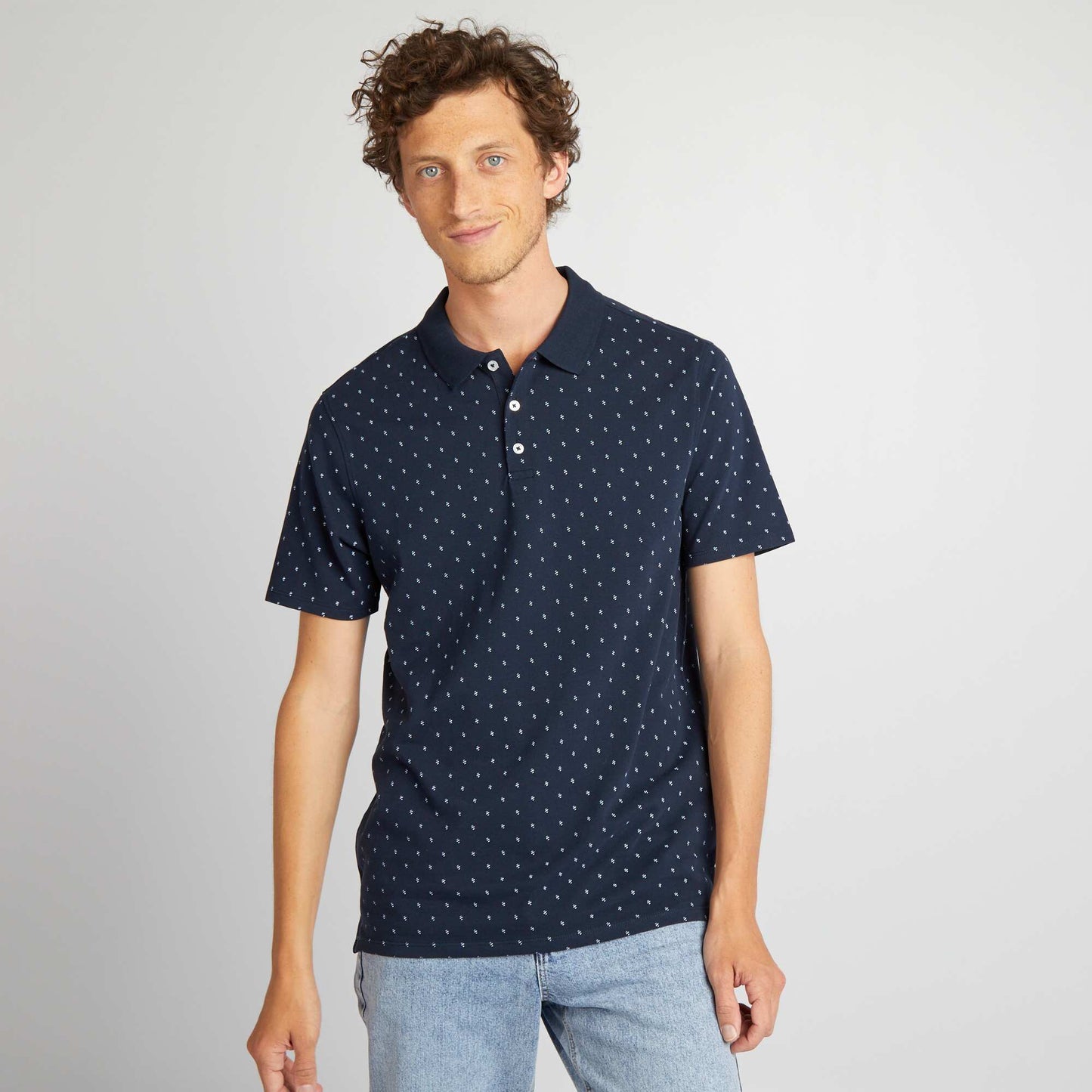 Printed short-sleeved polo shirt BLUE