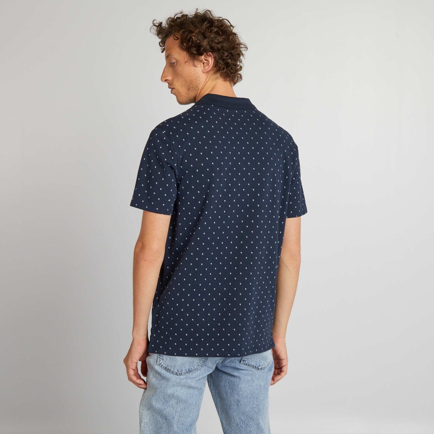 Printed short-sleeved polo shirt BLUE