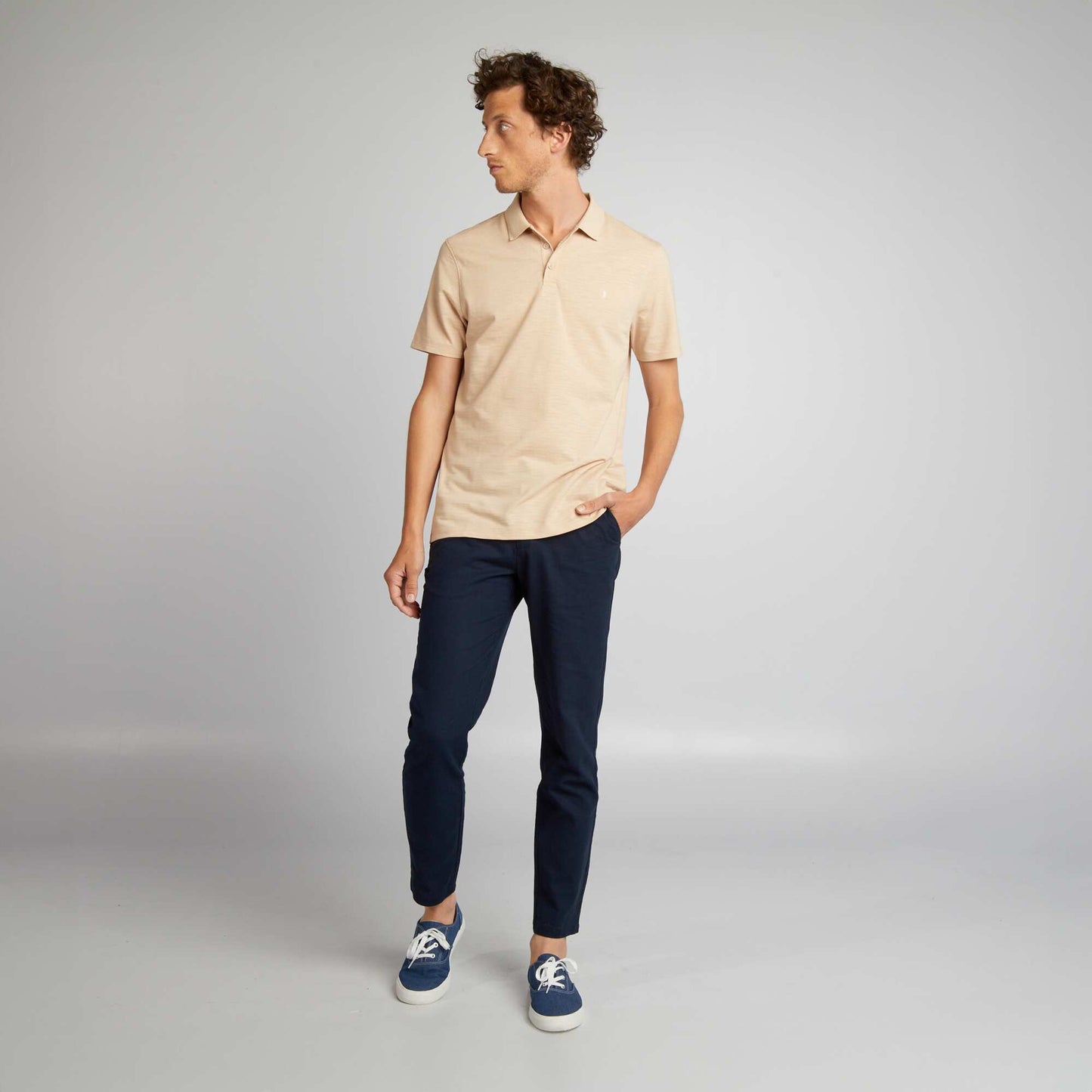 Regular fit short-sleeved polo shirt BEIGE