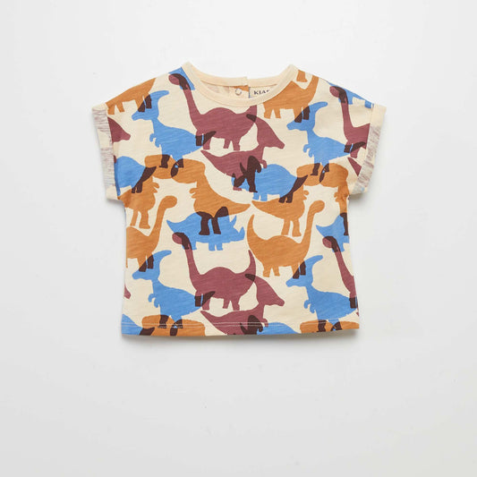 Printed short-sleeved T-shirt BEIGE