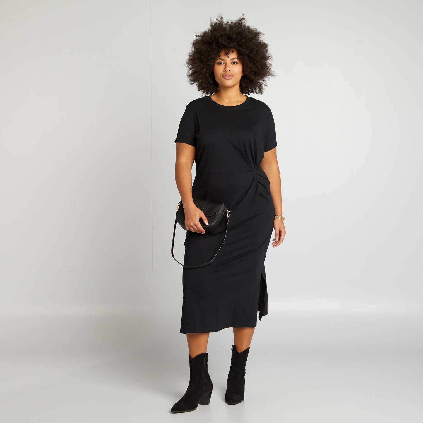 Gathered midi dress BLACK