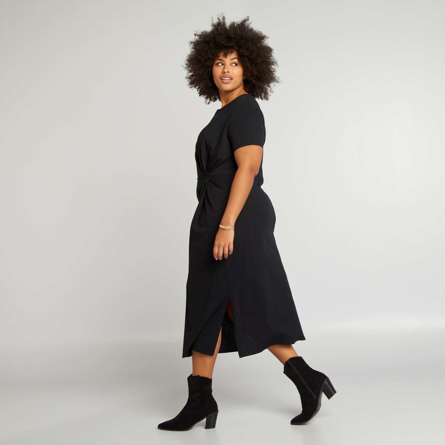 Gathered midi dress BLACK