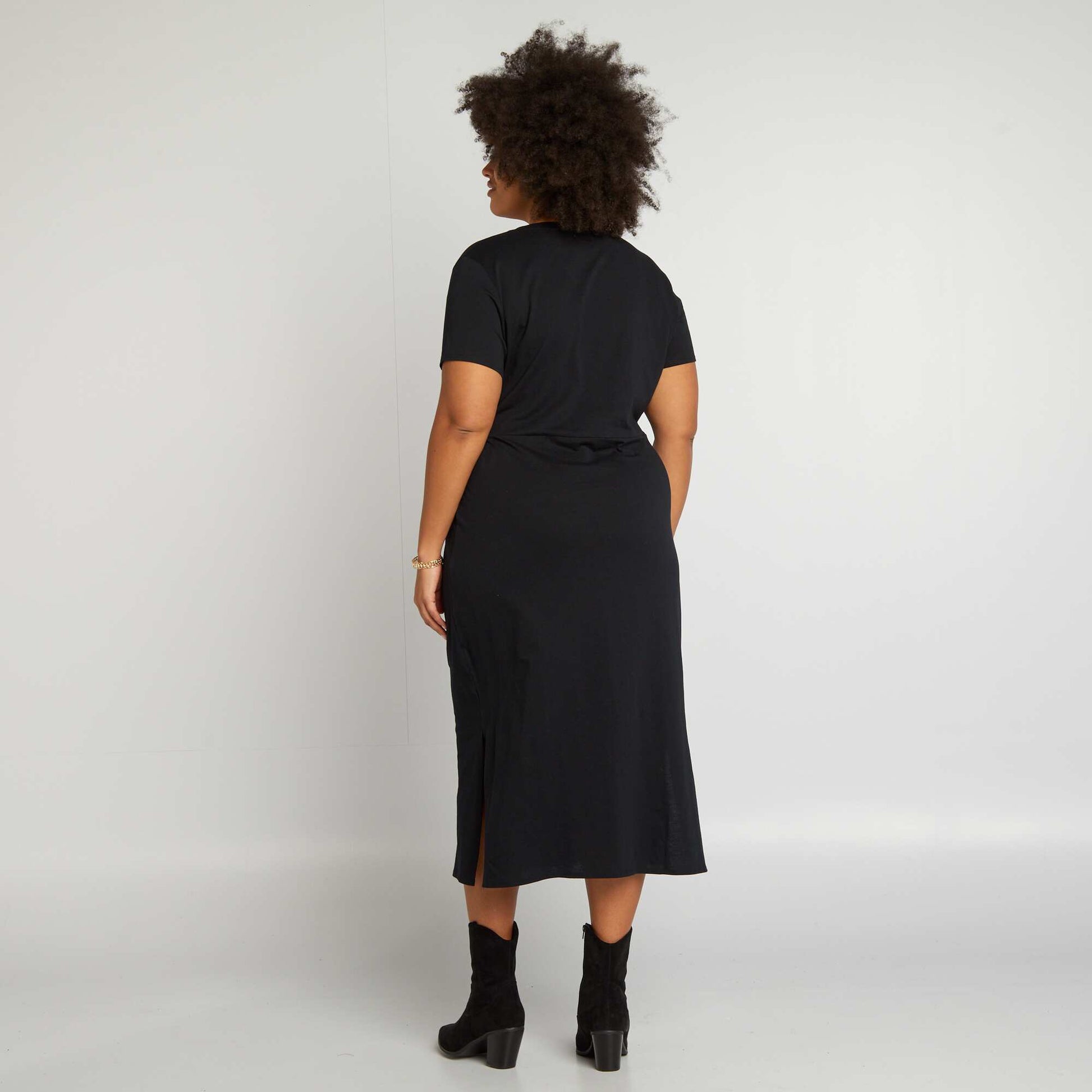 Gathered midi dress BLACK
