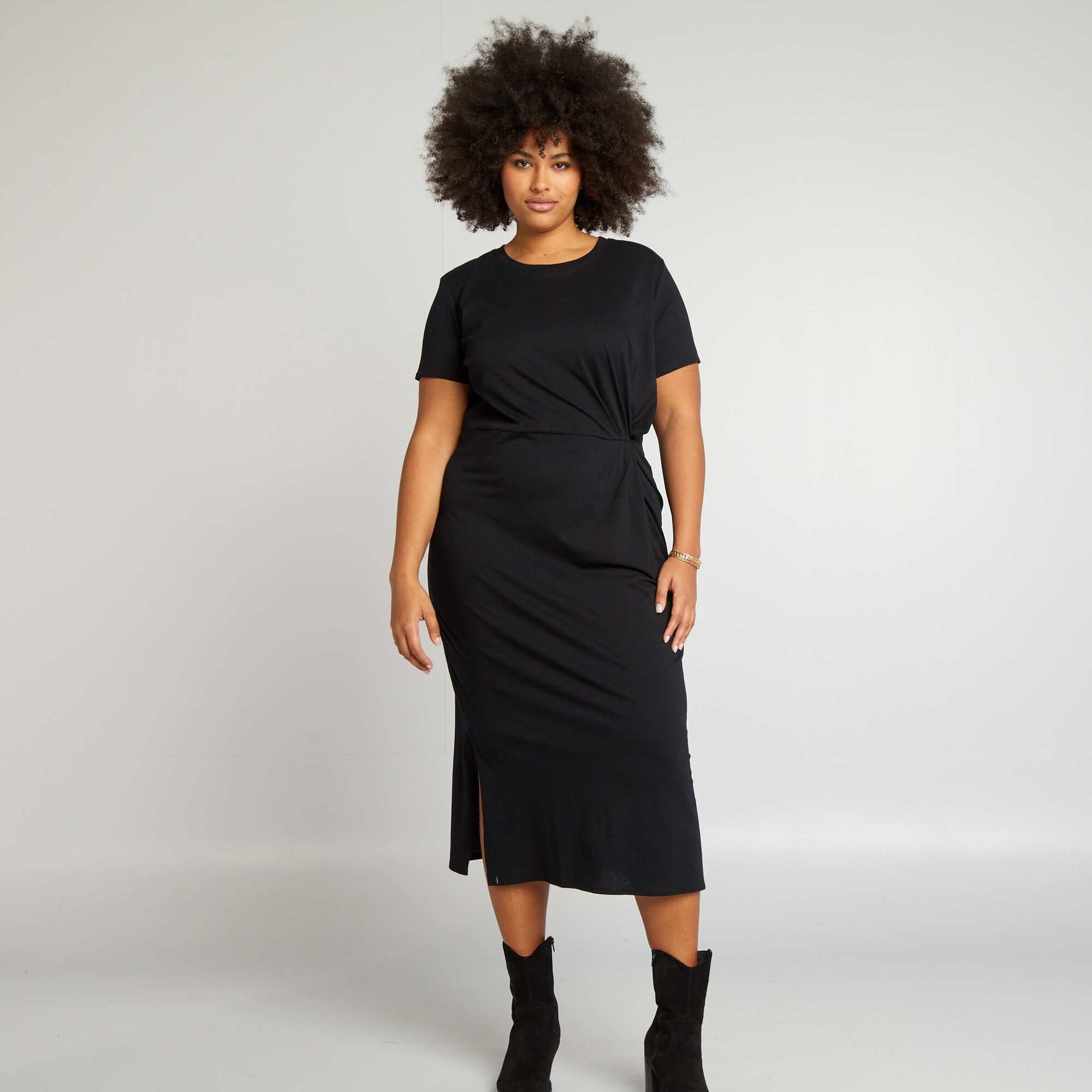 Gathered midi dress BLACK