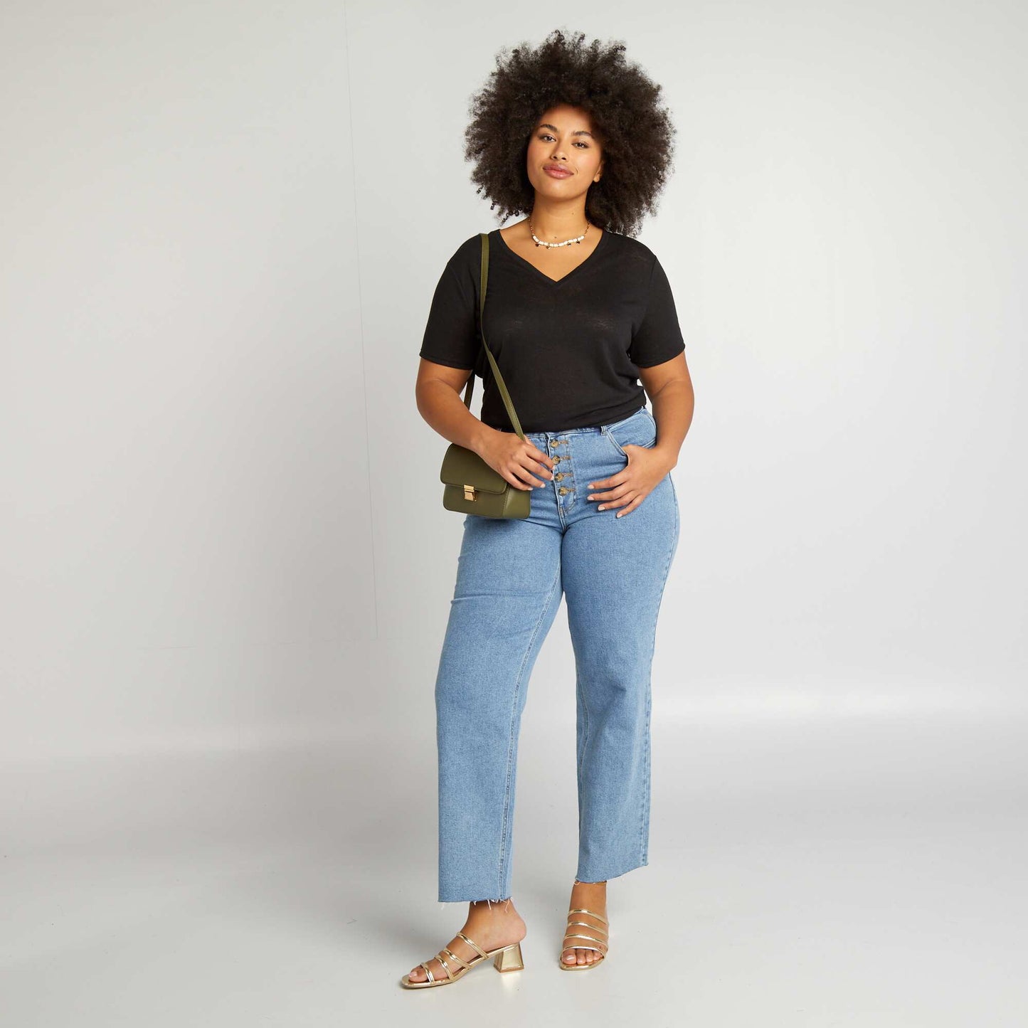 Plain linen-blend T-shirt BLACK