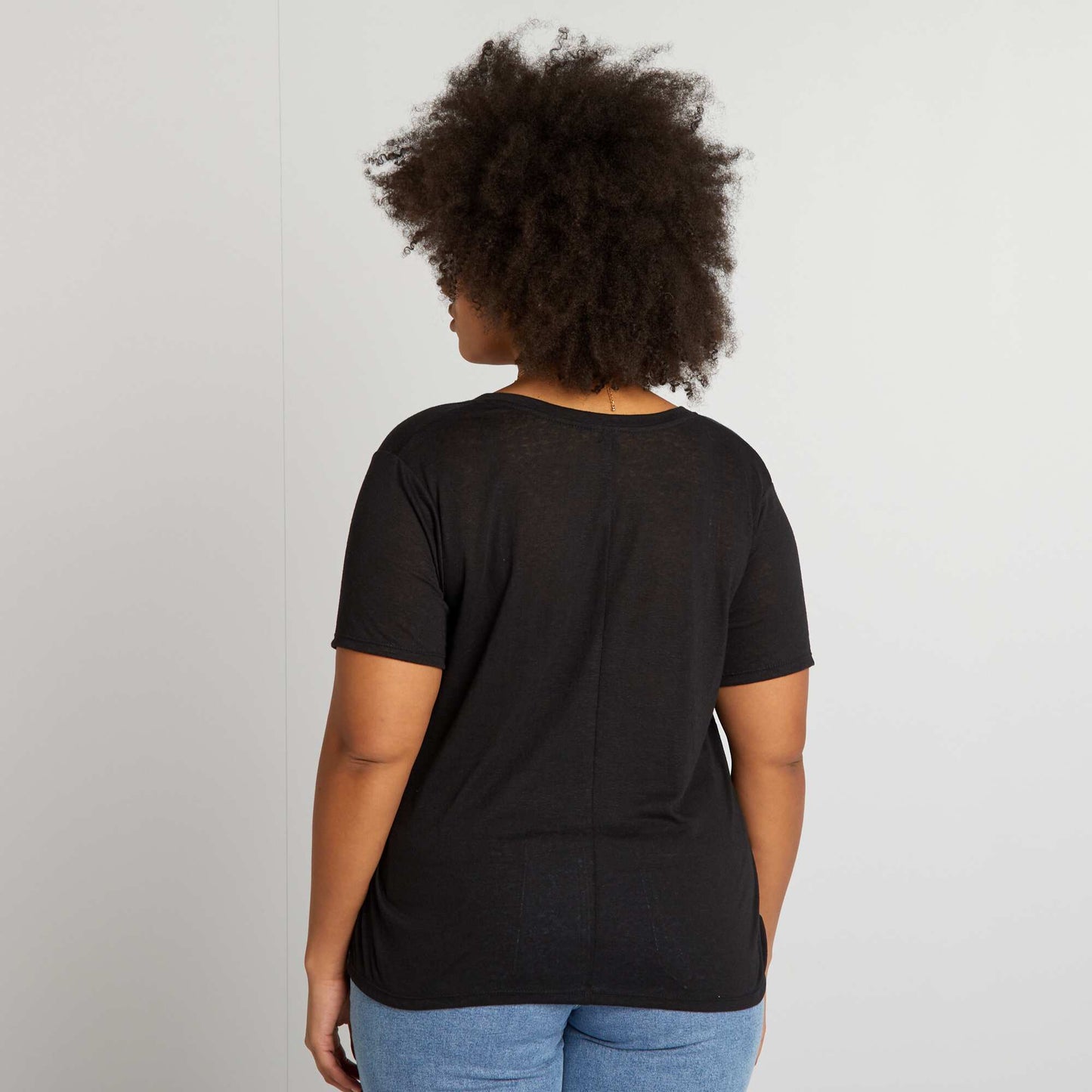 Plain linen-blend T-shirt BLACK