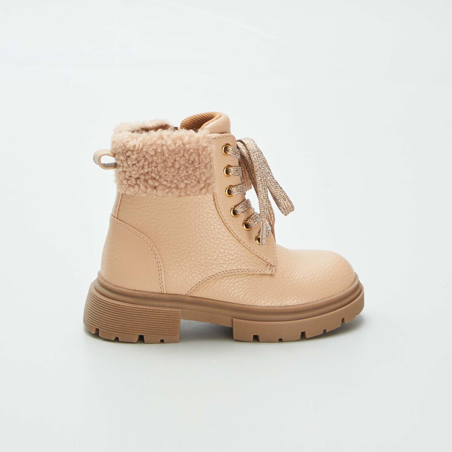 Faux fur-lined ankle boots beige