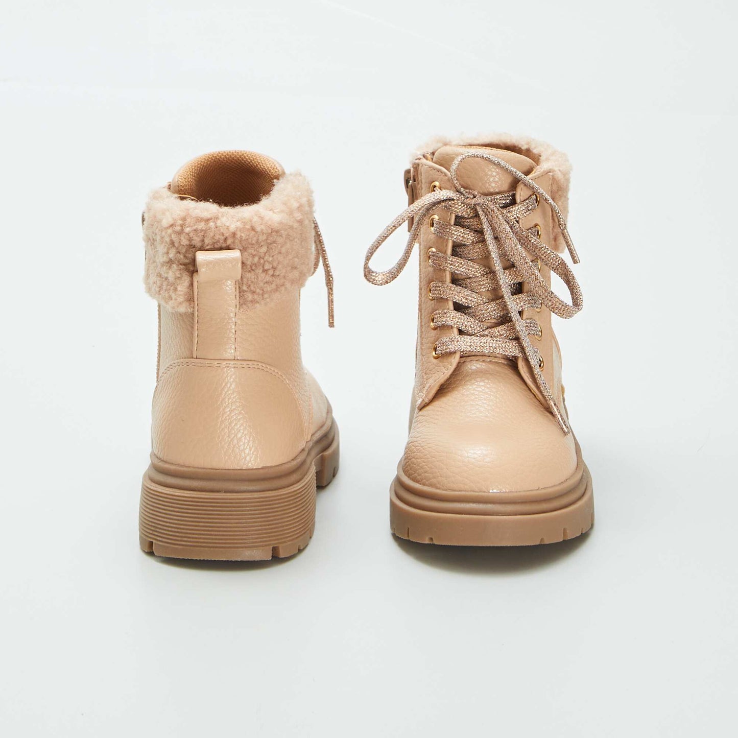 Faux fur-lined ankle boots beige