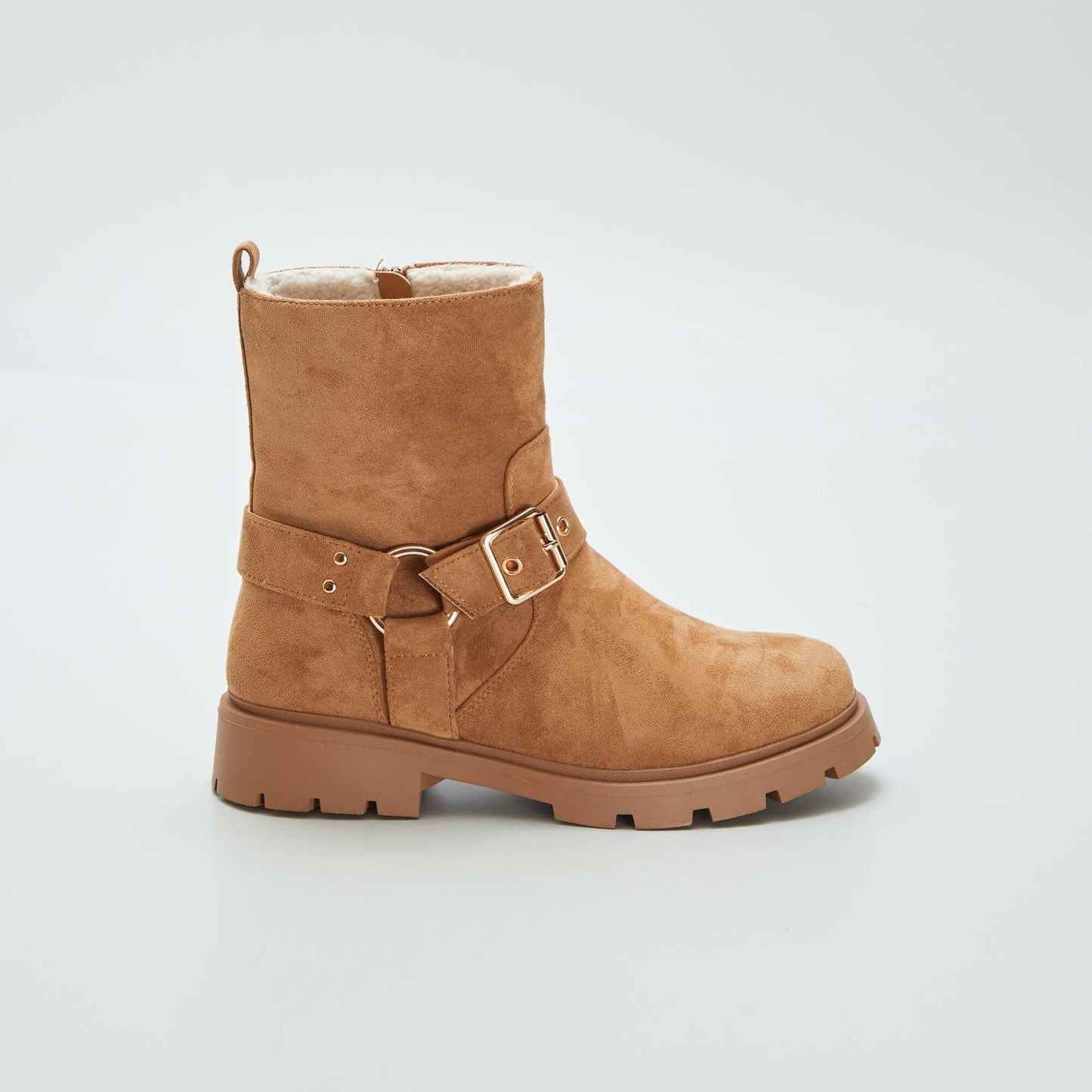 Suedette boots with sheepskin effect BROWN