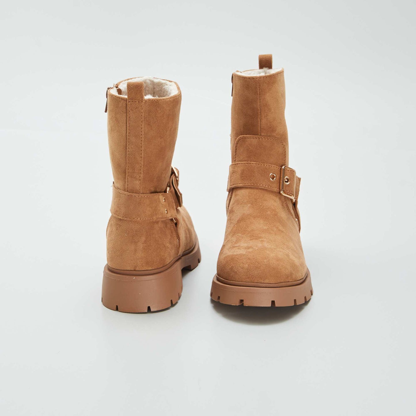 Suedette boots with sheepskin effect BROWN