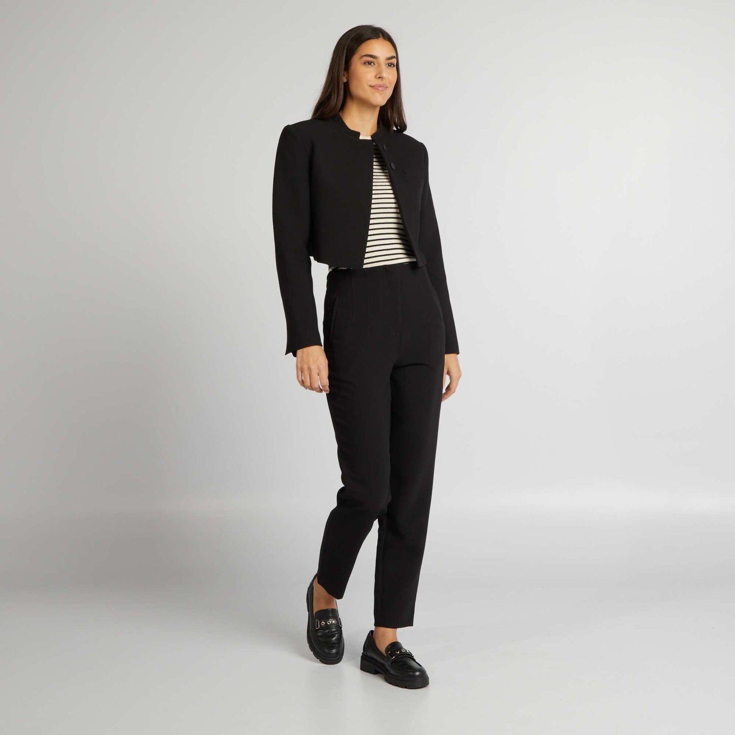 High-waisted straight-leg trousers black