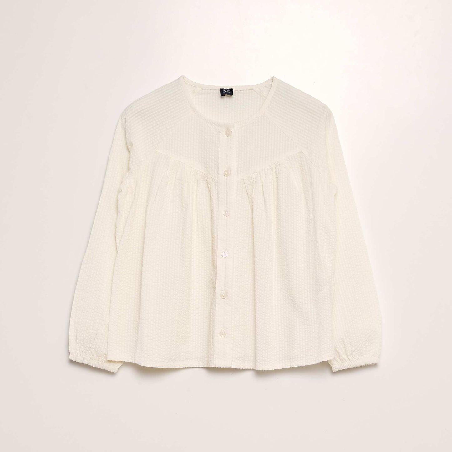 Plain waffle-knit fabric blouse WHITE