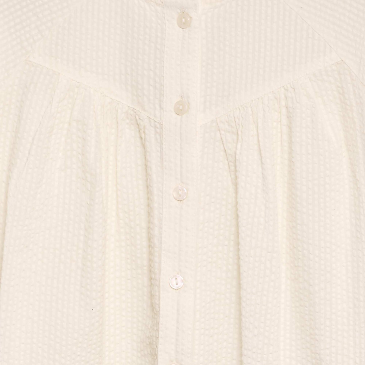 Plain waffle-knit fabric blouse WHITE