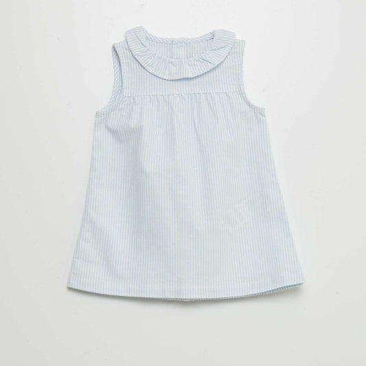 A-line dress with sweet ruffled collar BLUE