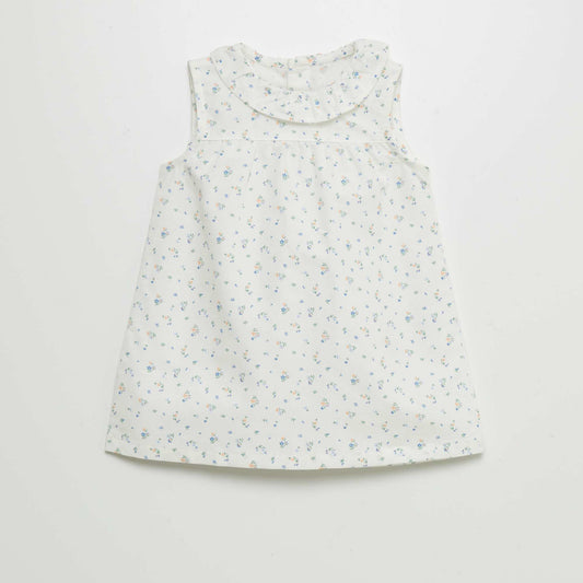 A-line dress with sweet ruffled collar WHITE