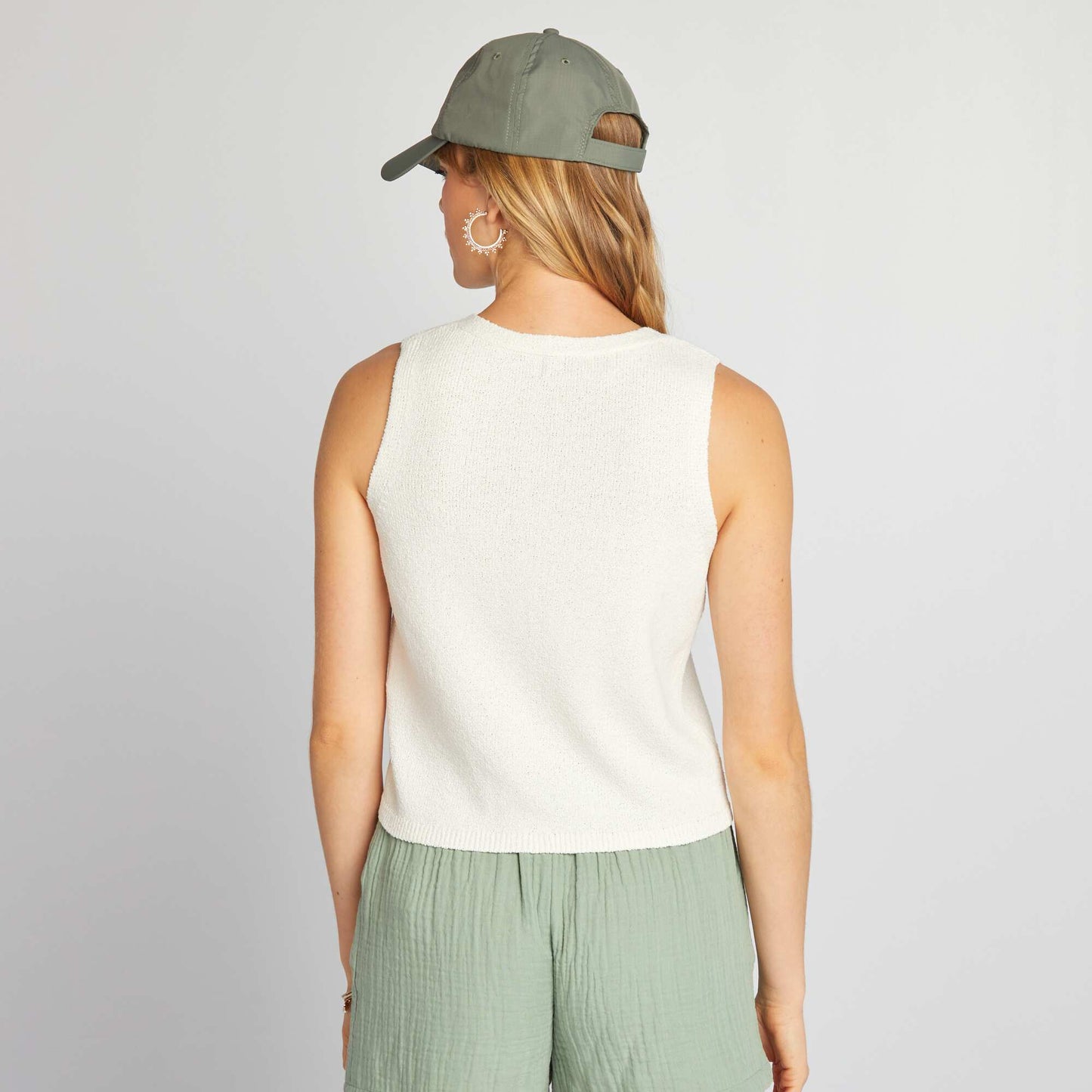 كارديغان بدون أكمام من نسيج رفيع BEIGE