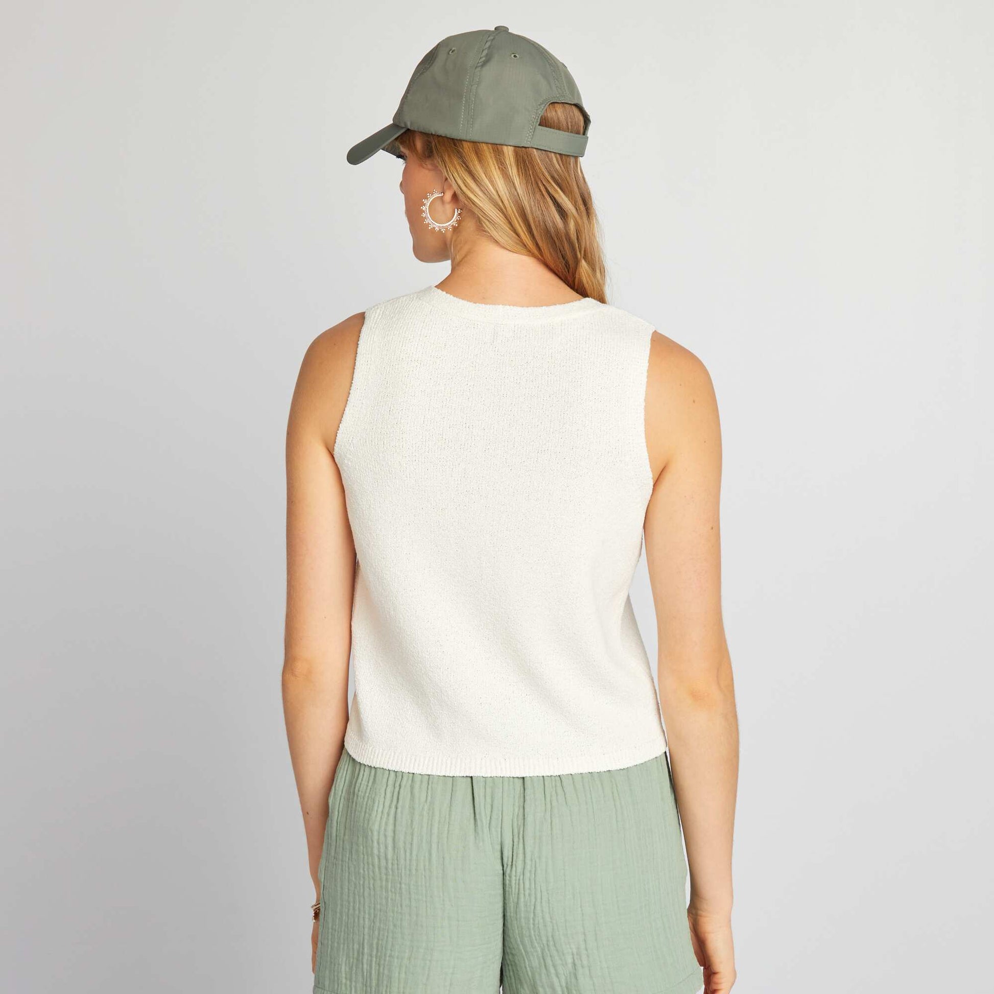 كارديغان بدون أكمام من نسيج رفيع BEIGE