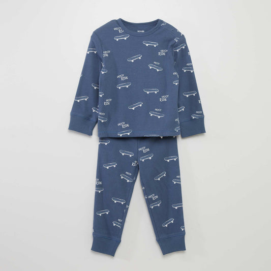 Ribbed and printed pyjama set - 2 pieces BLUE