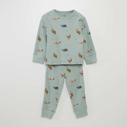 Ribbed and printed pyjama set - 2 pieces GREEN