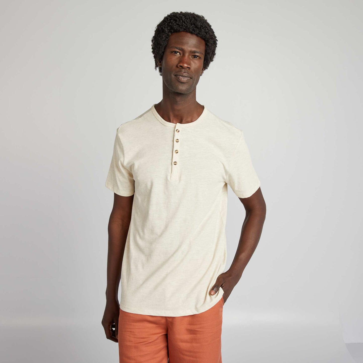 Henley collar jersey T-shirt BEIGE