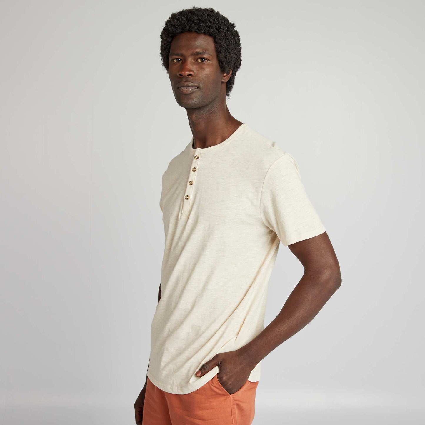 Henley collar jersey T-shirt BEIGE