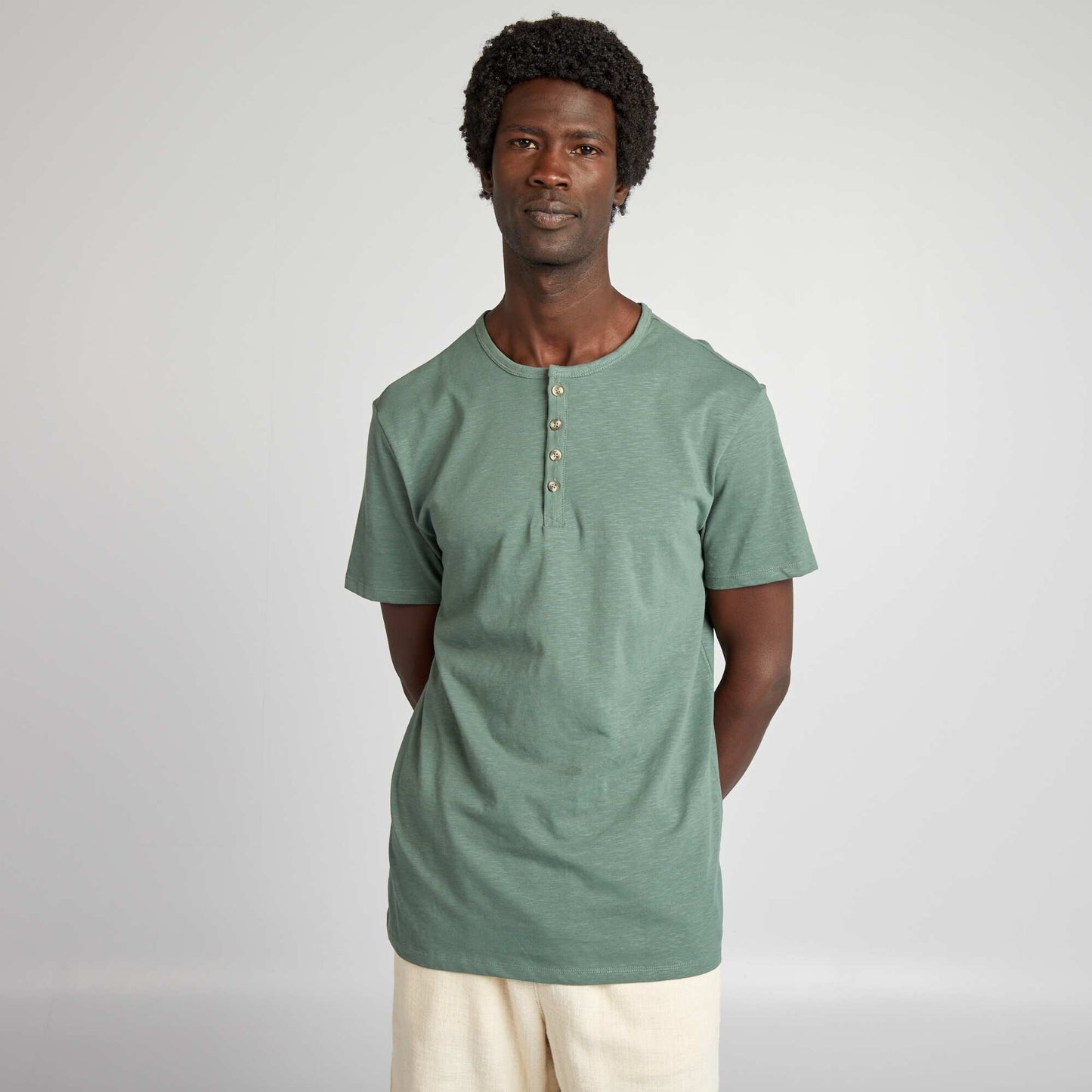 Henley collar jersey T-shirt GREEN