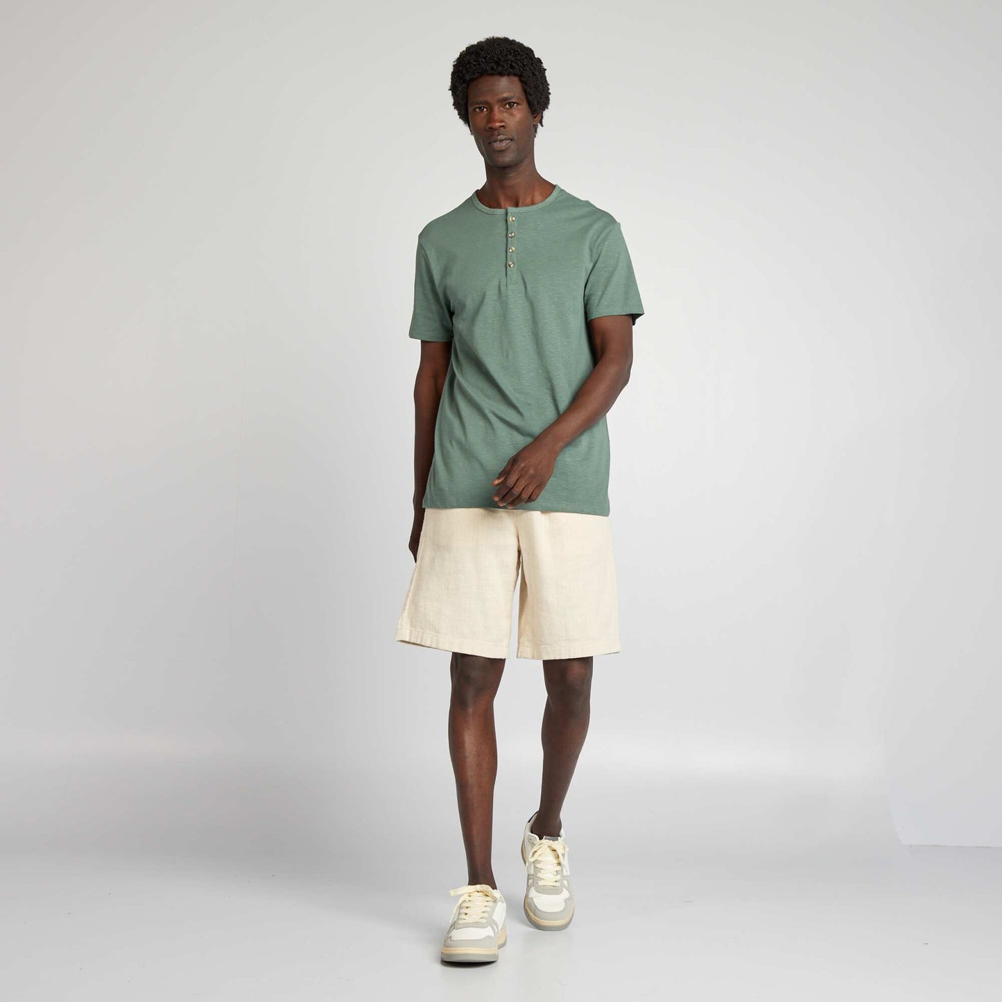 Henley collar jersey T-shirt GREEN