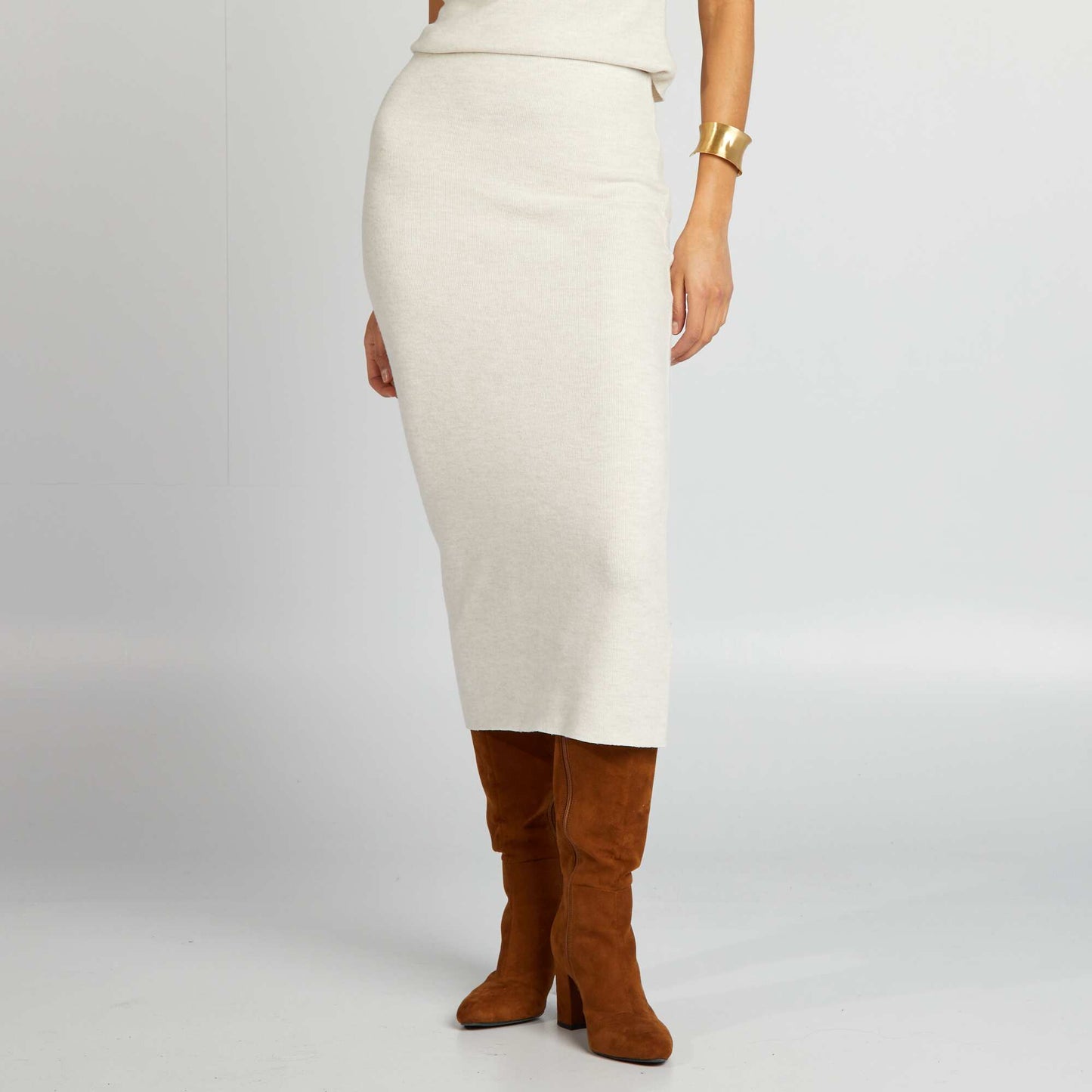 Knitted midi skirt BEIGE