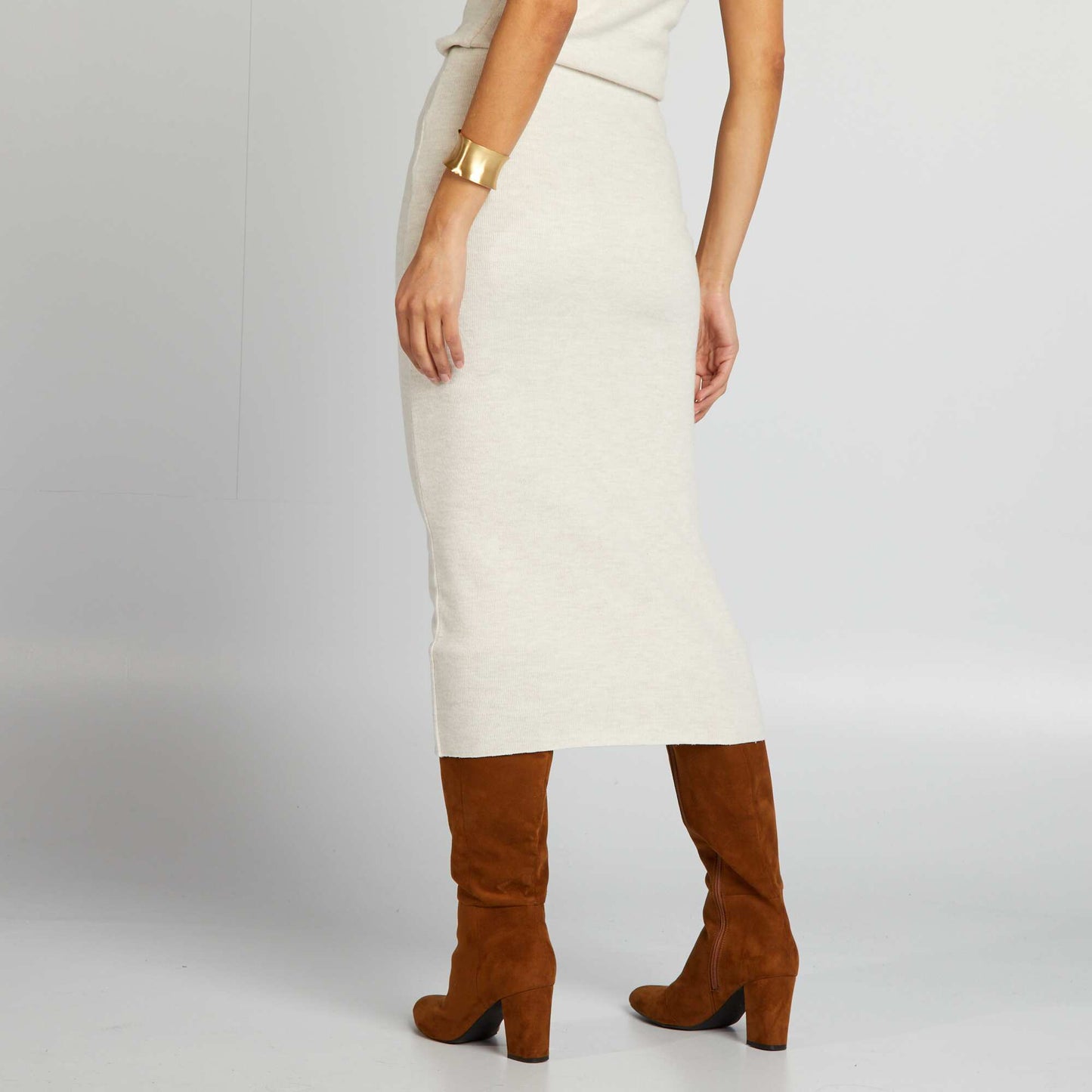Knitted midi skirt BEIGE
