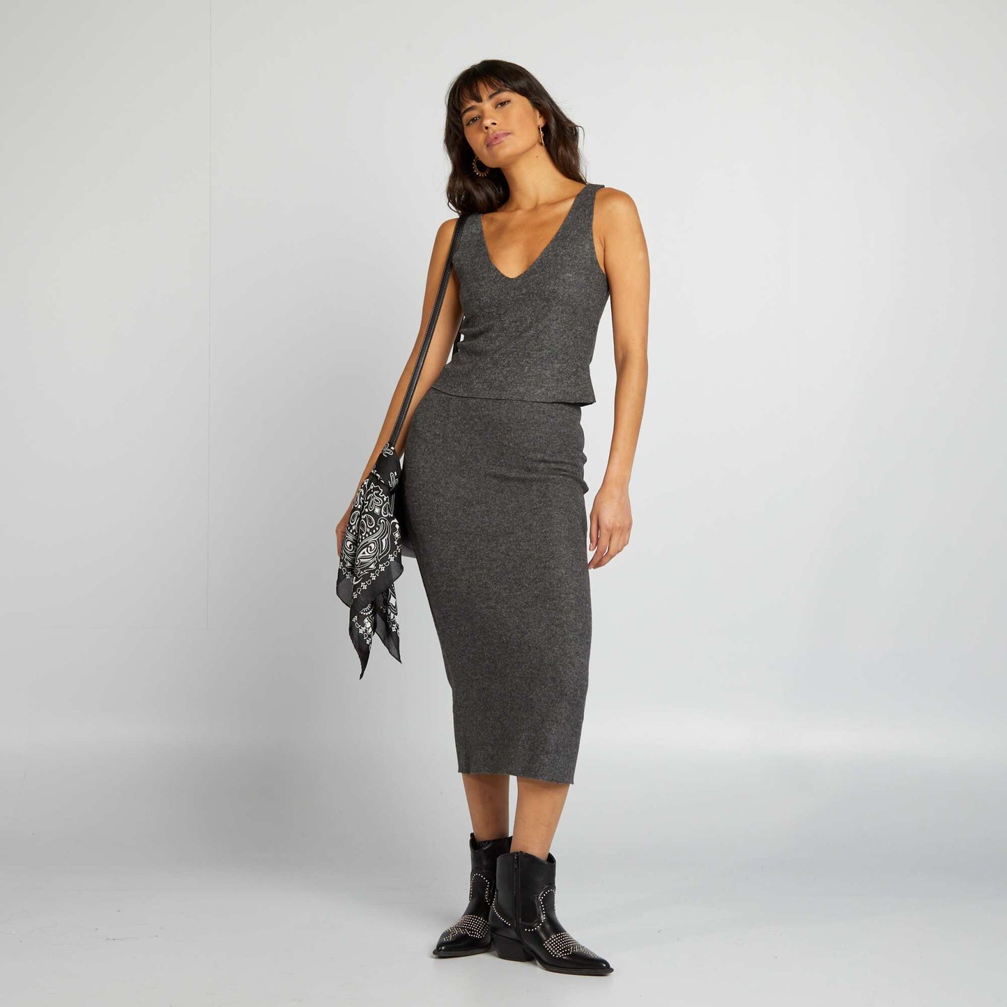 Knitted midi skirt GREY